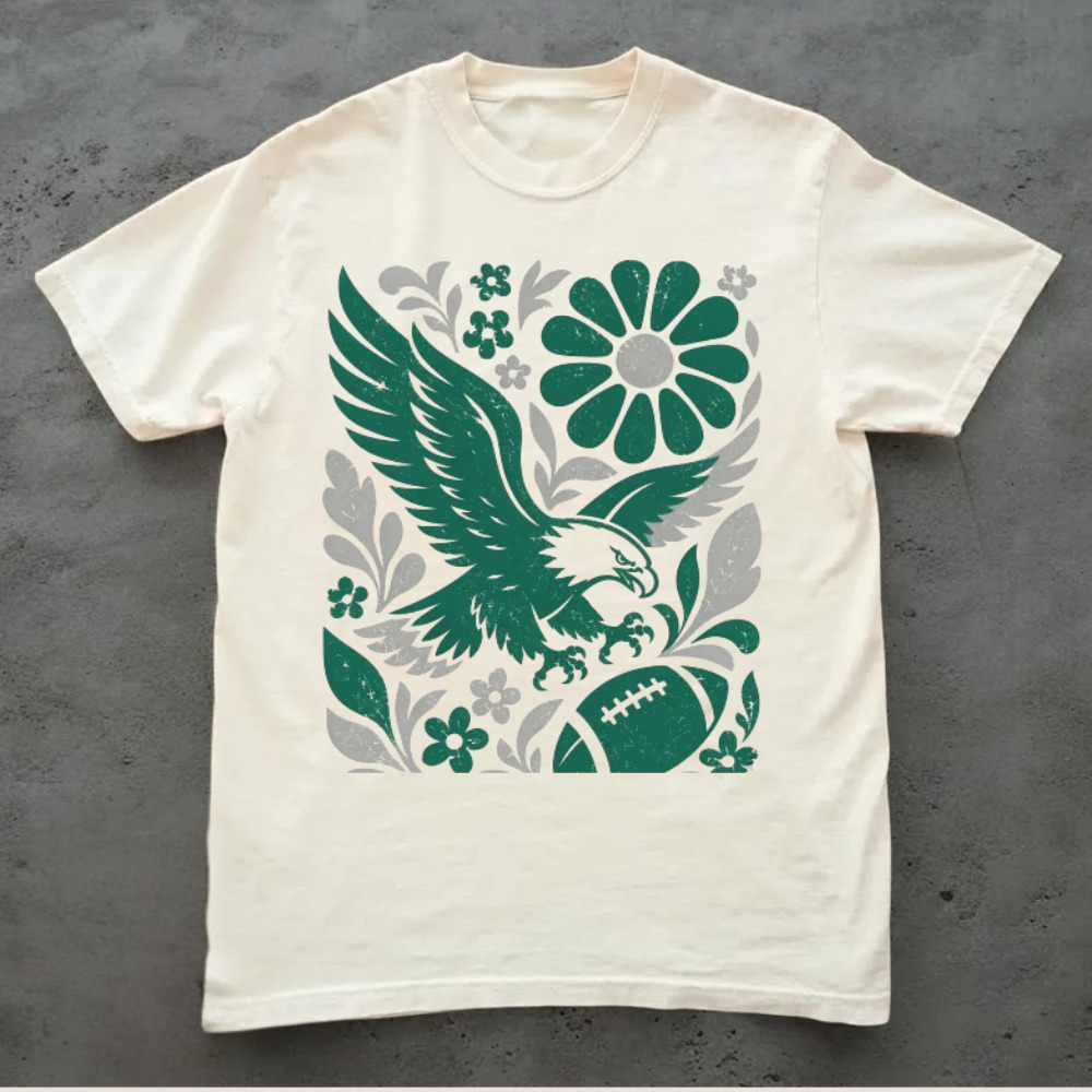 Eagles Football Eagle Floral Cream Graphic T-Shirt